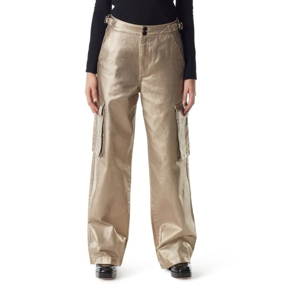 NWT Circus NY by Sam Edelman Slouchy Metallic Gold Wide Leg Cargo Pants Size‎ 32